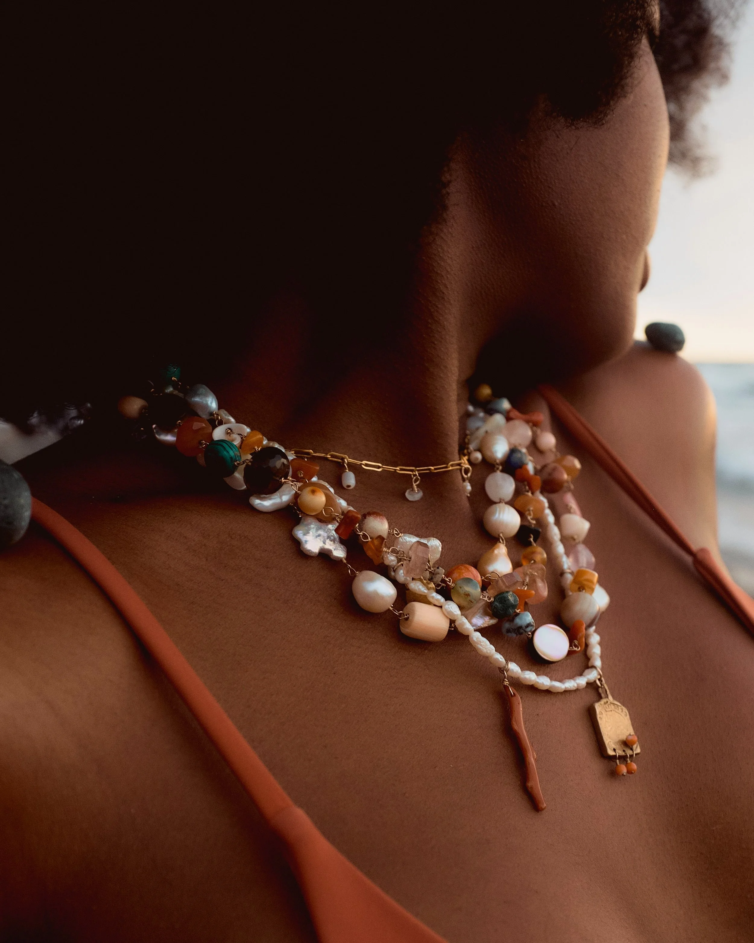 My Treasure Chains are cluttered with a rainbow of reclaimed semi-precious gemstones which I&rsquo;ve gathered from far and wide. ✨ I&rsquo;ve knotted and tied these precious beads into chains, using raw golden brass and 14ct gold filled wires. 🖐️ T