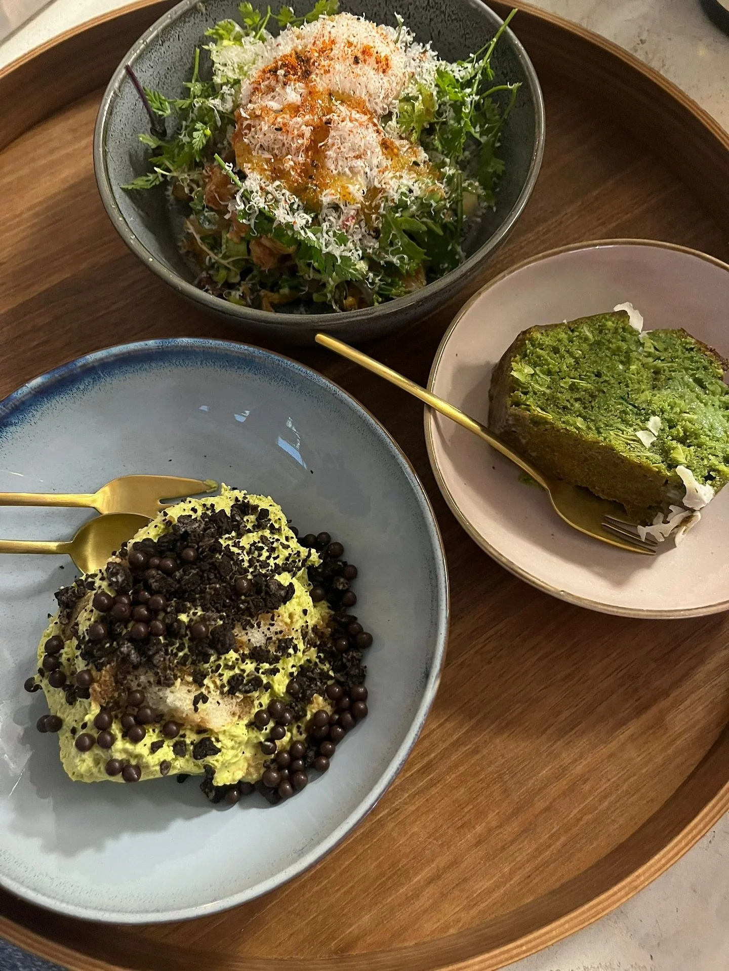 On our menu now: pistachio tiramisu, matcha coconut loaf &amp; Korean Caesar salad. Among a lot of other goodies ofcourse! Come &amp; try it this weekend 💛