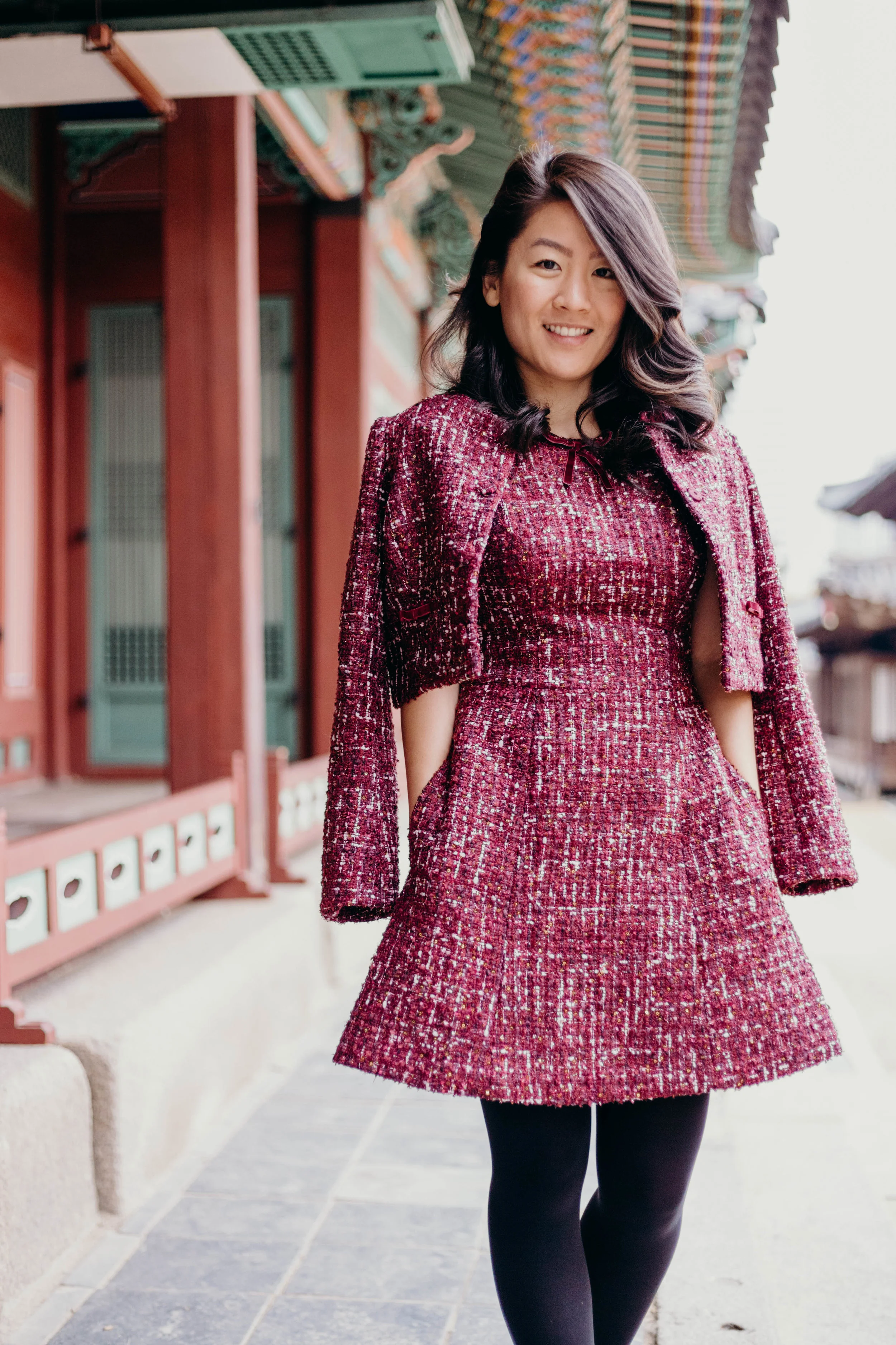 Why Representation Matters in the Blogosphere: Here Are Some Bloggers of Color You Should Read | On the Street Where We Live (aretherelilactrees.com) Gal Meets Glam Collection, Nell dress, Nell jacket, tweed, tweed set, Deoksugung, Seoul, South Korea