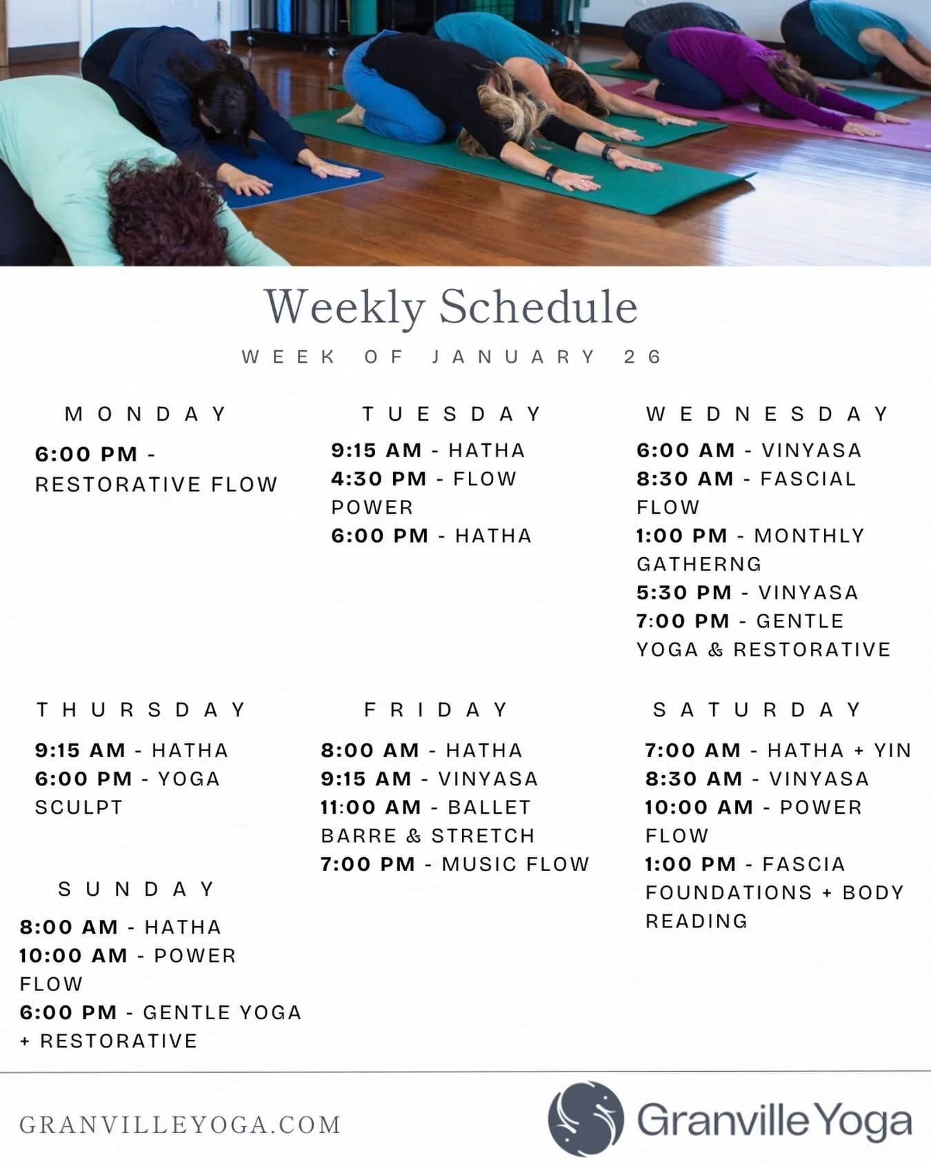 This week&rsquo;s schedule is live ❄️

In the spirit of Ahimsa, we&rsquo;re honoring safety and care during winter weather. A few earlier classes were cancelled today due to the storm, and our schedule may continue to adjust as needed. Please check y