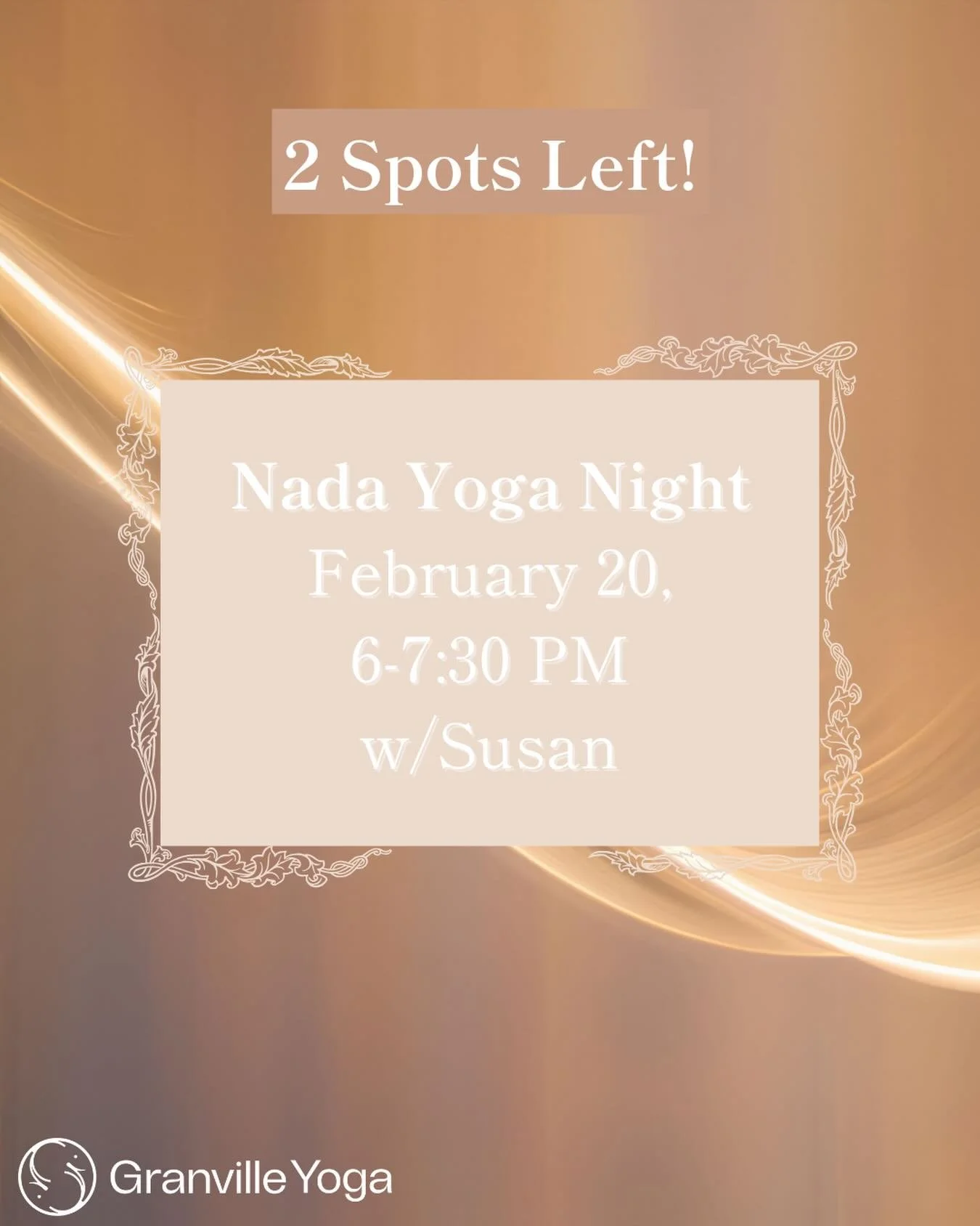 ✨ Only 2 spots left! ✨
Join us for Nada Yoga Night, a peaceful evening of sound, vibration, and deep listening with Susan Klemetti.

🗓️ February 20 | 6&ndash;7:30 PM
📍 Studio M @ Granville Yoga

Let this 90-minute journey guide you from stressed to