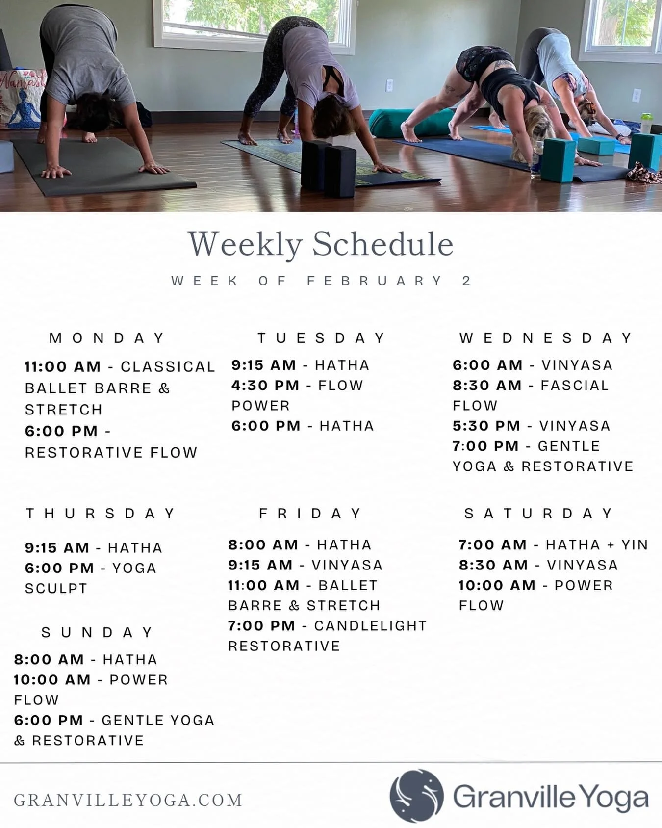 Your weekly schedule is here.🧘

At Granville Yoga, we move through more than just poses. We move with intention. This month, we&rsquo;re exploring Satya: truthfulness, both on and off the mat. ✨

This week, we invite you to notice: What truths is yo