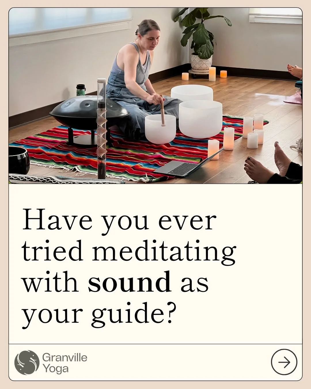 There&rsquo;s so much noise in our lives.
Notifications. Conversations. To-do lists.

Nada Yoga offers something different.

Through sound, vibration, and deep listening, we gently guide the nervous system toward balance, helping the body soften and 