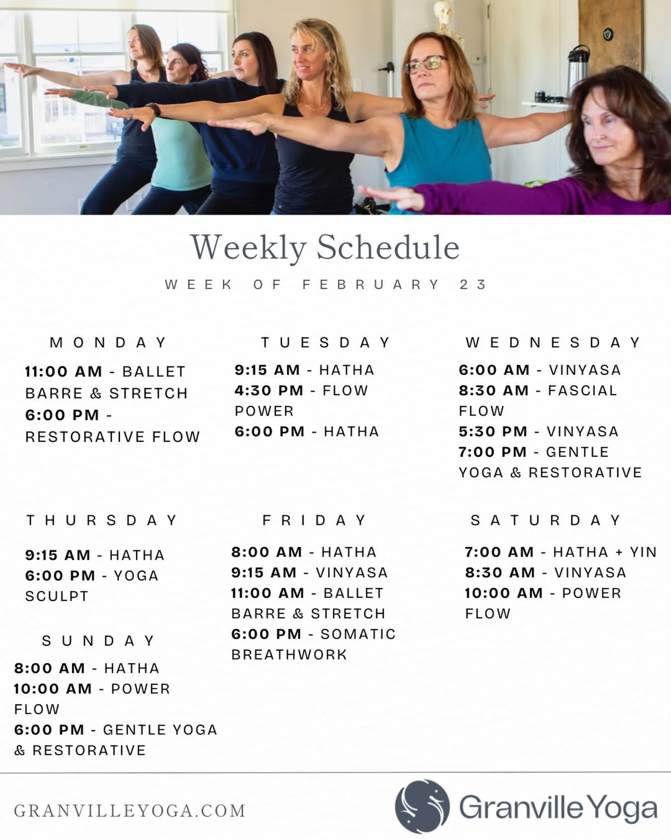 New week. Fresh breath. 🌿

Here&rsquo;s your chance to pause, reset, and reconnect.

This week&rsquo;s schedule is designed for busy lives that need balance. Whether you&rsquo;re building strength in Power Flow, softening into Gentle Yoga &amp; Rest