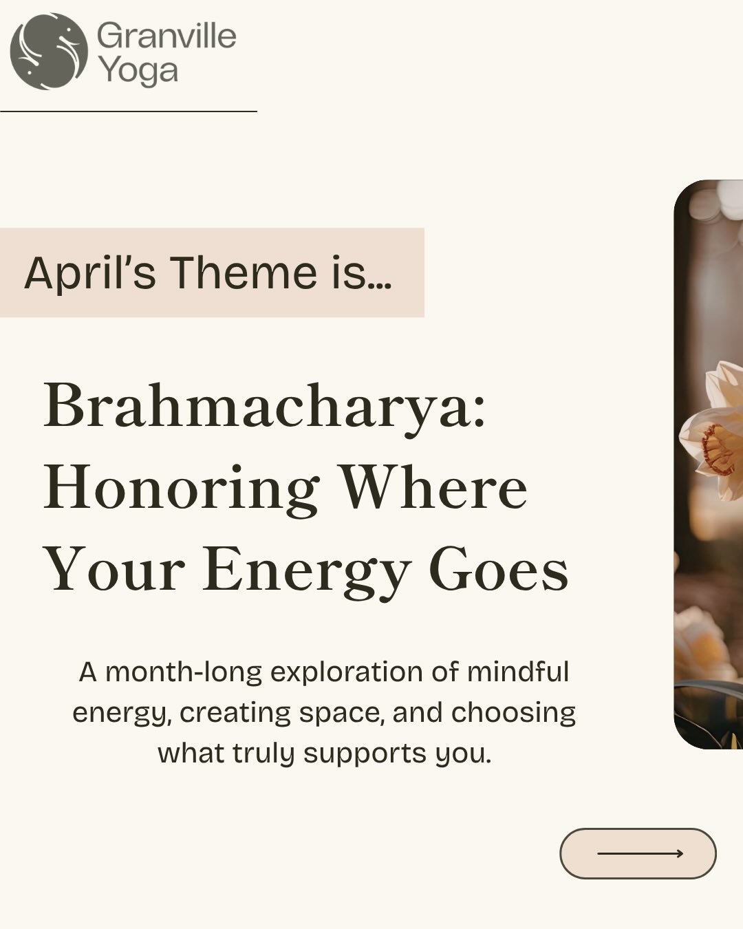 April arrives with a quiet shift. 🪷

The days stretch a little longer. Life begins to stir again.
And somehow&hellip; everything can start to feel a little full.

This month, we&rsquo;re exploring Brahmacharya:
the practice of noticing how we spend 
