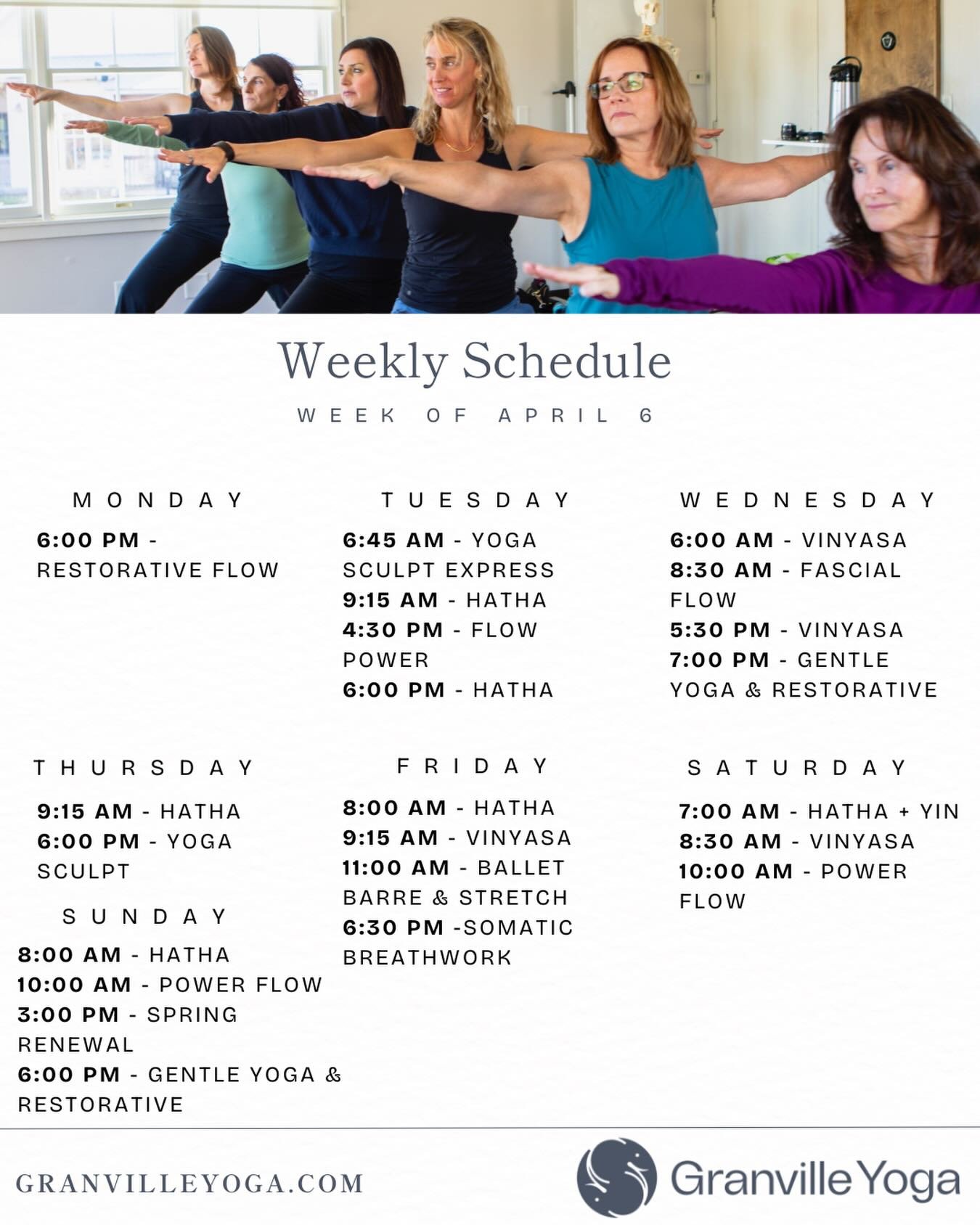 New week, new chance to reconnect. 🌿✨

Our weekly schedule is here, and it&rsquo;s full of opportunities to slow down, breathe deeper, and move with intention. Whether you&rsquo;re easing out of a busy day or carving out time just for you, there&rsq