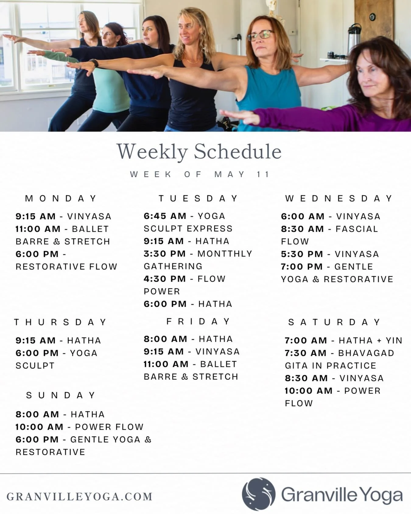 A new week to reconnect, reset, and move with intention✨

This week&rsquo;s schedule includes two special opportunities to gather in community and deepen your practice:

🤍 Tuesday: Monthly Gathering
A free, welcoming conversation to reflect, share, 