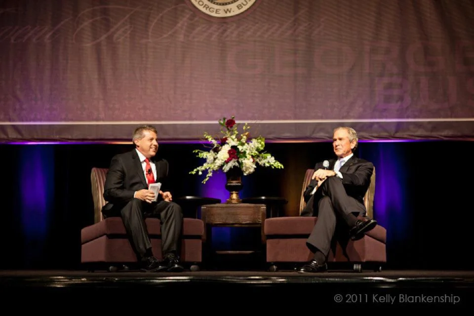 George W. Bush being interviewed by Drew Sherman of Compass Christian Church, Dallas, TX