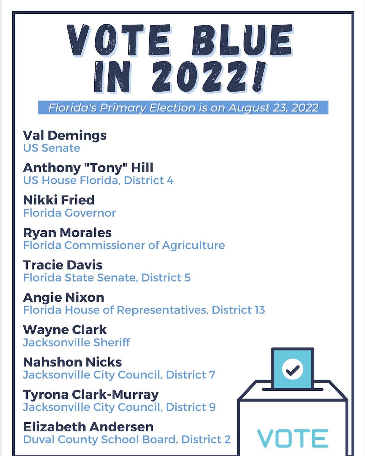 Duval county early voting has begun!!! View the complete list of early voting locations at the link in our bio! 🗳 *Please note the candidates shown are recommended and do not show the full list of offices up for election. We recommend people check t