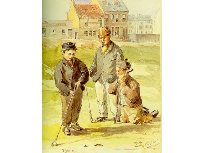 Children playing golf in 1882 at St. Andrews, Scotland. Image Source: Wikimedia Commons / Stymie, by Thomas Hodge