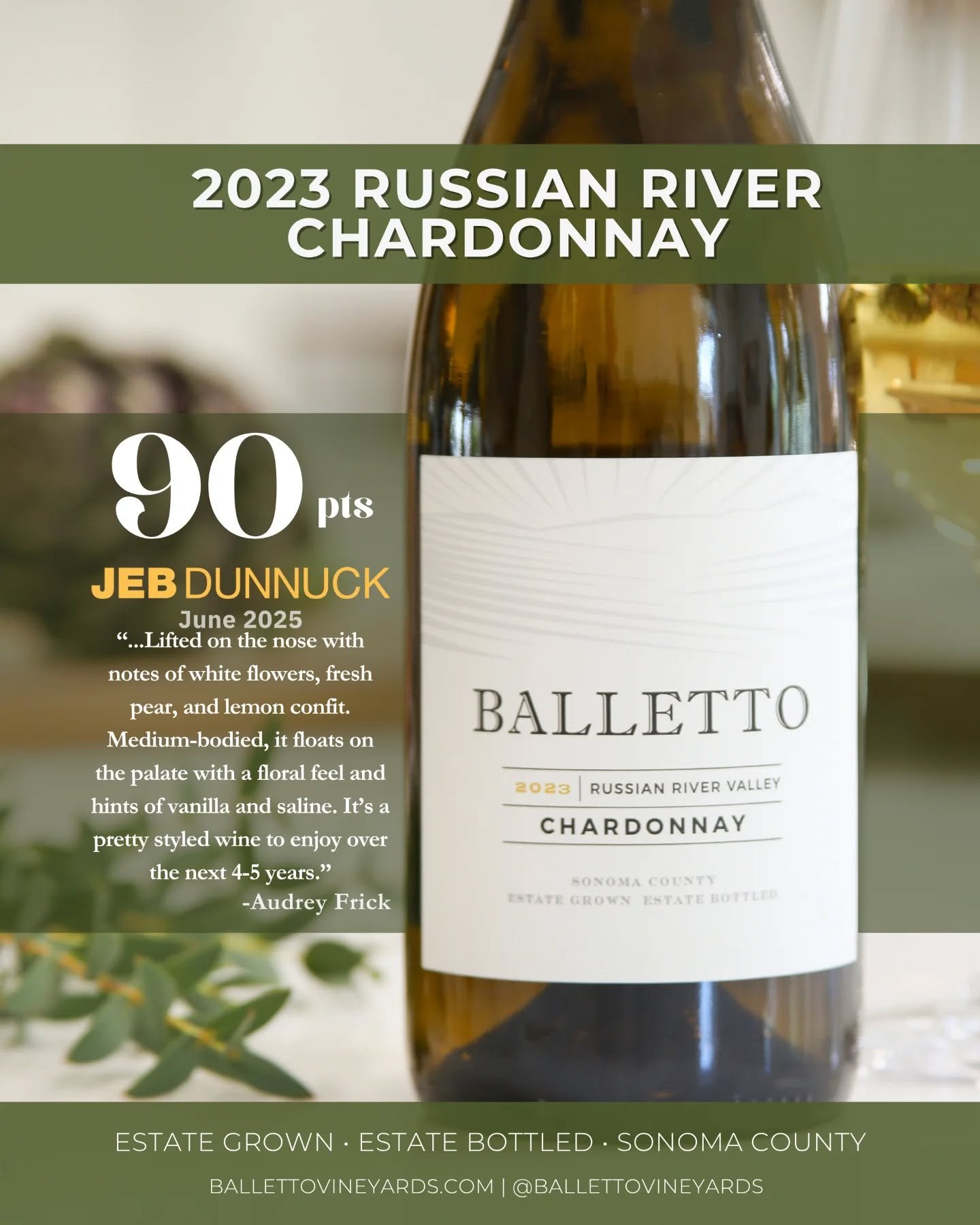 We are uncorking our newly released 2023 Russian River Chardonnay! The perfect white wine for the Summertime.&nbsp;

It&rsquo;s a complex and elegant Chardonnay, showing its cool-climate heritage with concentrated flavors and a texture that shows ju