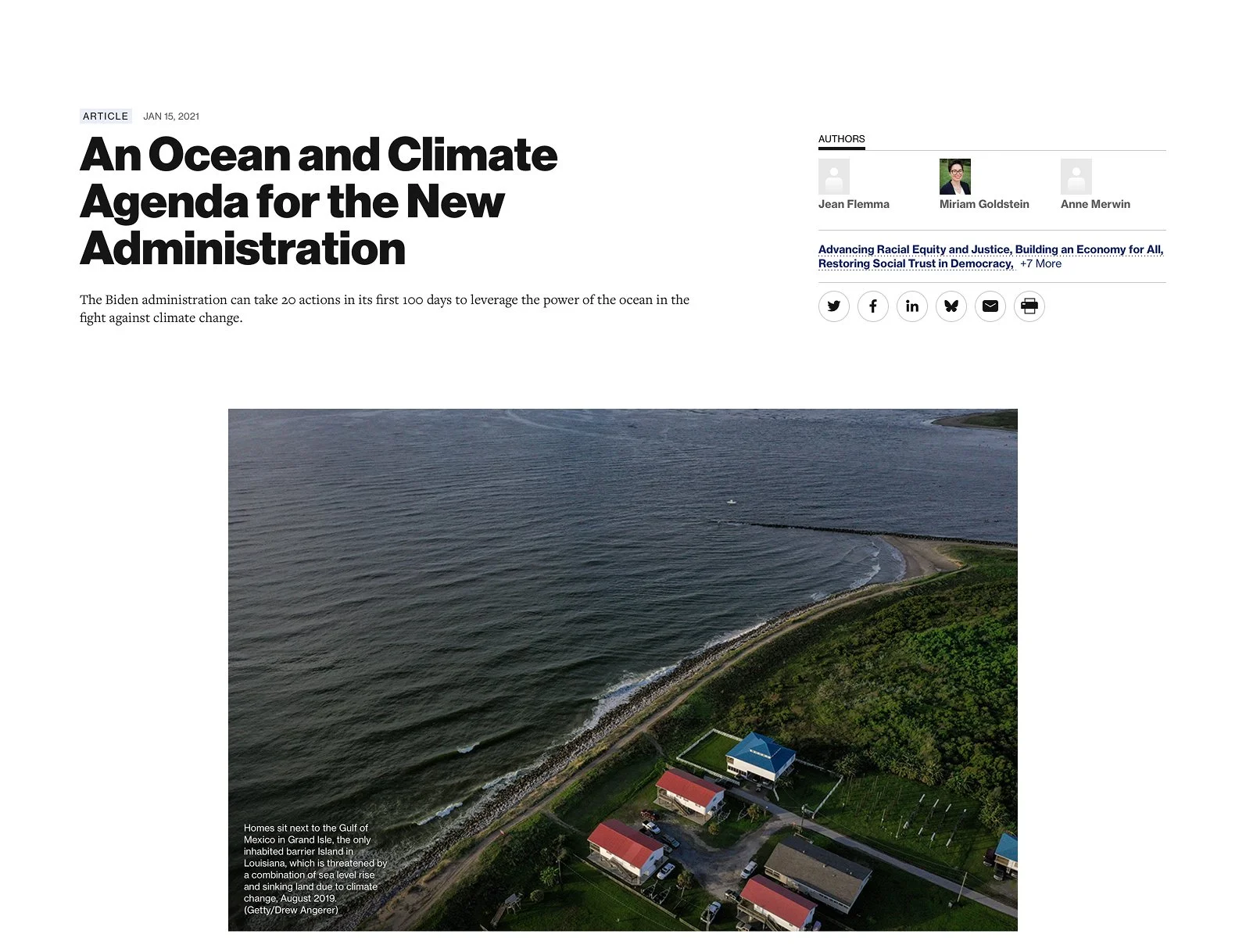 An Ocean and Climate Agenda for the New Administration