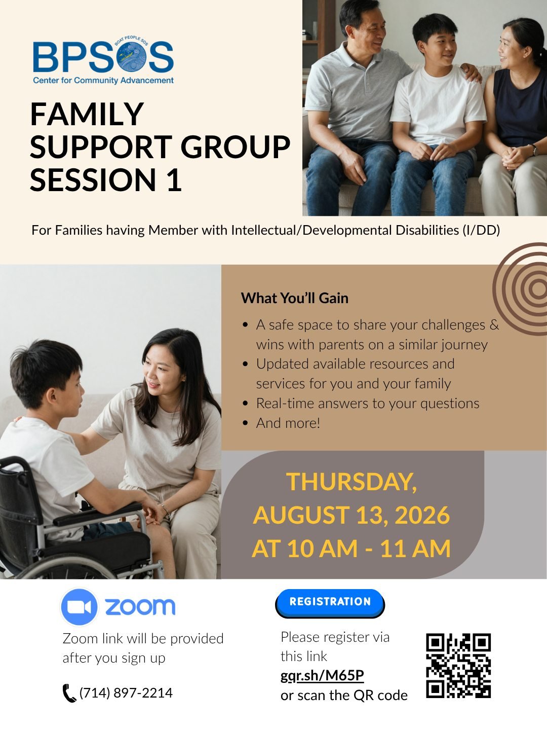 💙 Families supporting families!

Join BPSOS-CCA for our Family Support Group &ndash; Session 1, created for families with members with Intellectual/Developmental Disabilities (I/DD).

✨ Connect with other families
✨ Share experiences, challenges &am
