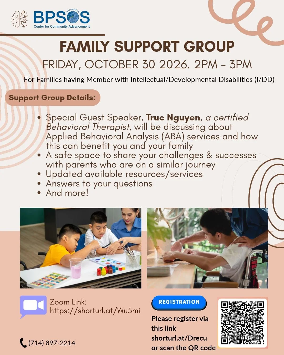 BPSOS-CCA is hosting an online support group for families of individuals with intellectual/developmental disabilities. Come and learn more about Applied Behavior Analysis (ABA) therapy, presented by a certified Behavioral Therapist, and how it can su