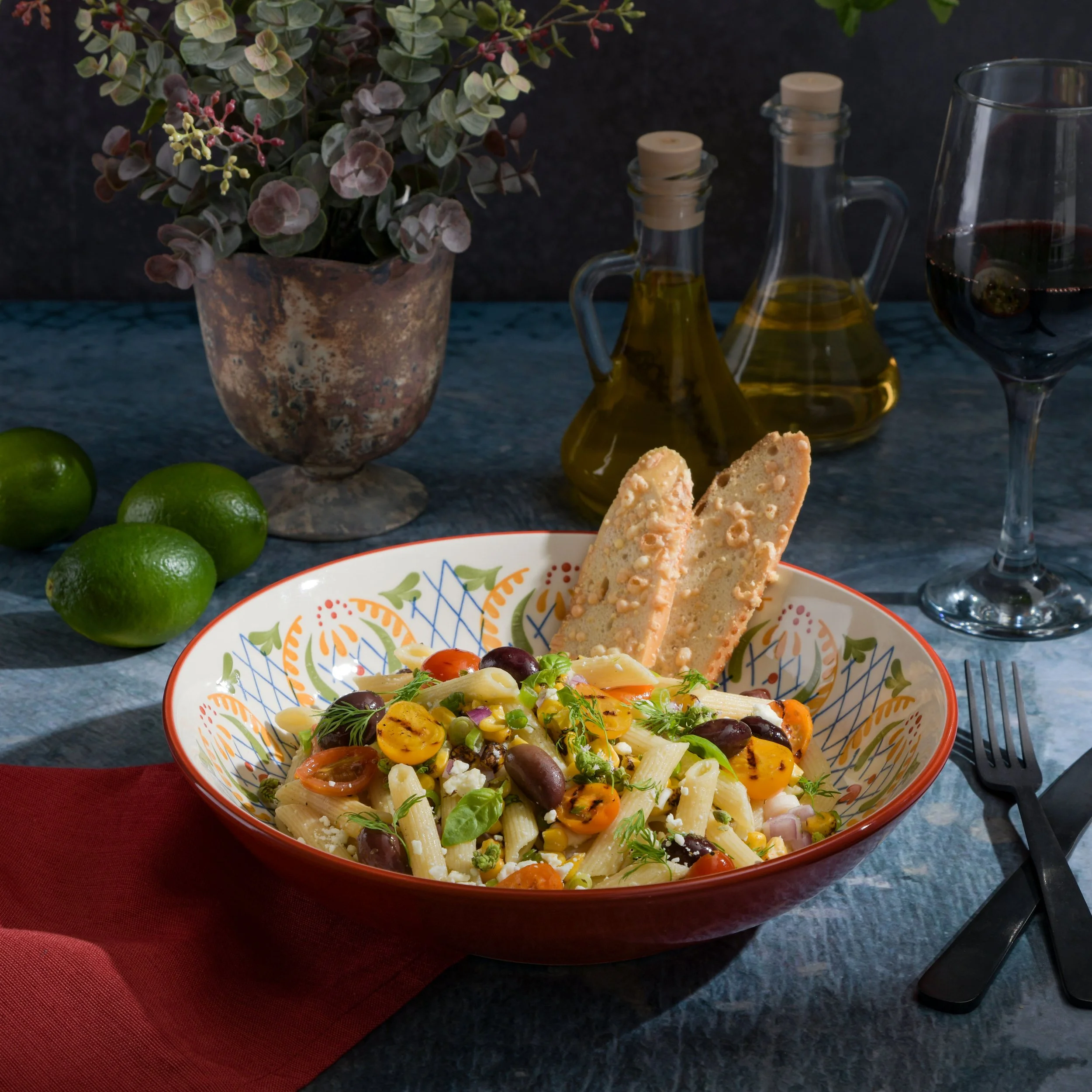 PAI007021-LG Tierra 10.5in x 2.5in Pasta Bowl Hand Painted RED-2115.jpg