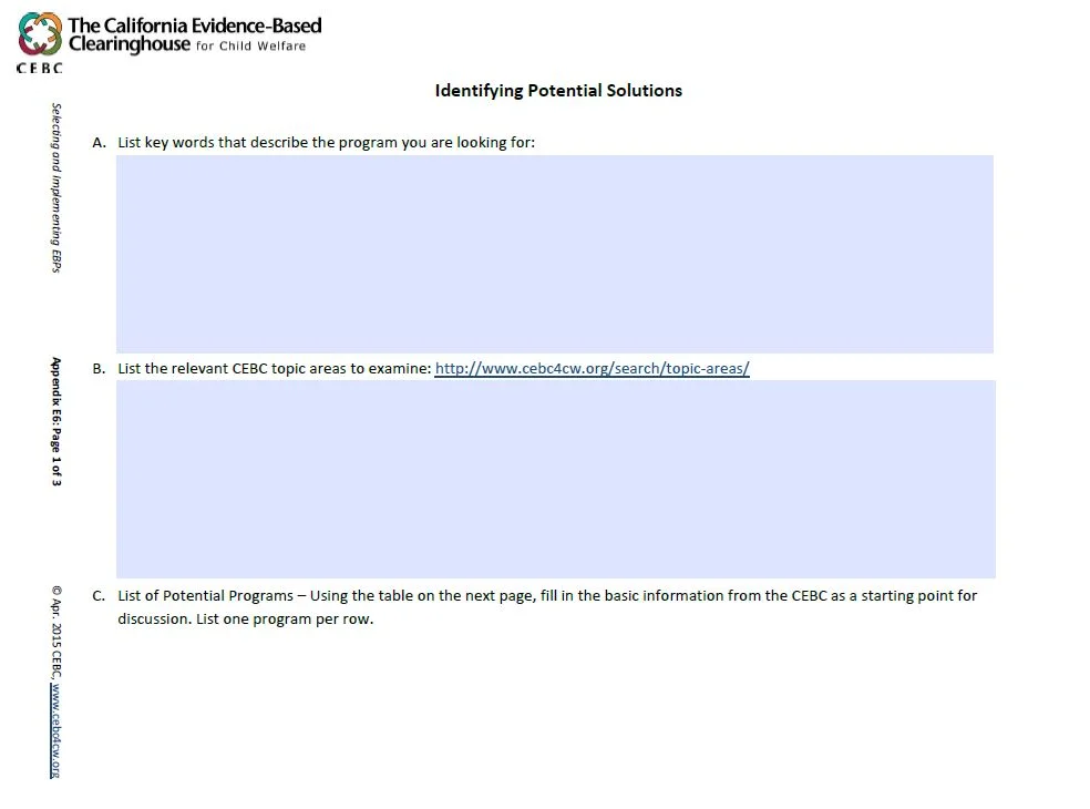Identifying Potential Solutions Fillable