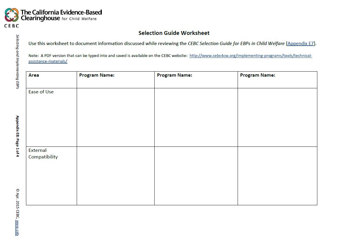 Selection Guide Worksheet