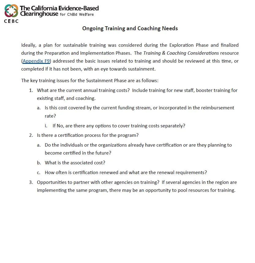 Ongoing Training and Coaching Needs