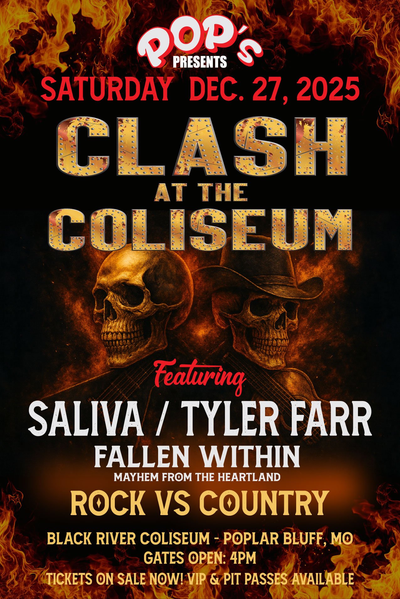 **SALIVA AND TYLER FARR COMING TO THE BLACK RIVER COLISEUM IN DECEMBER FOR THE CLASH AT THE COLISEUM