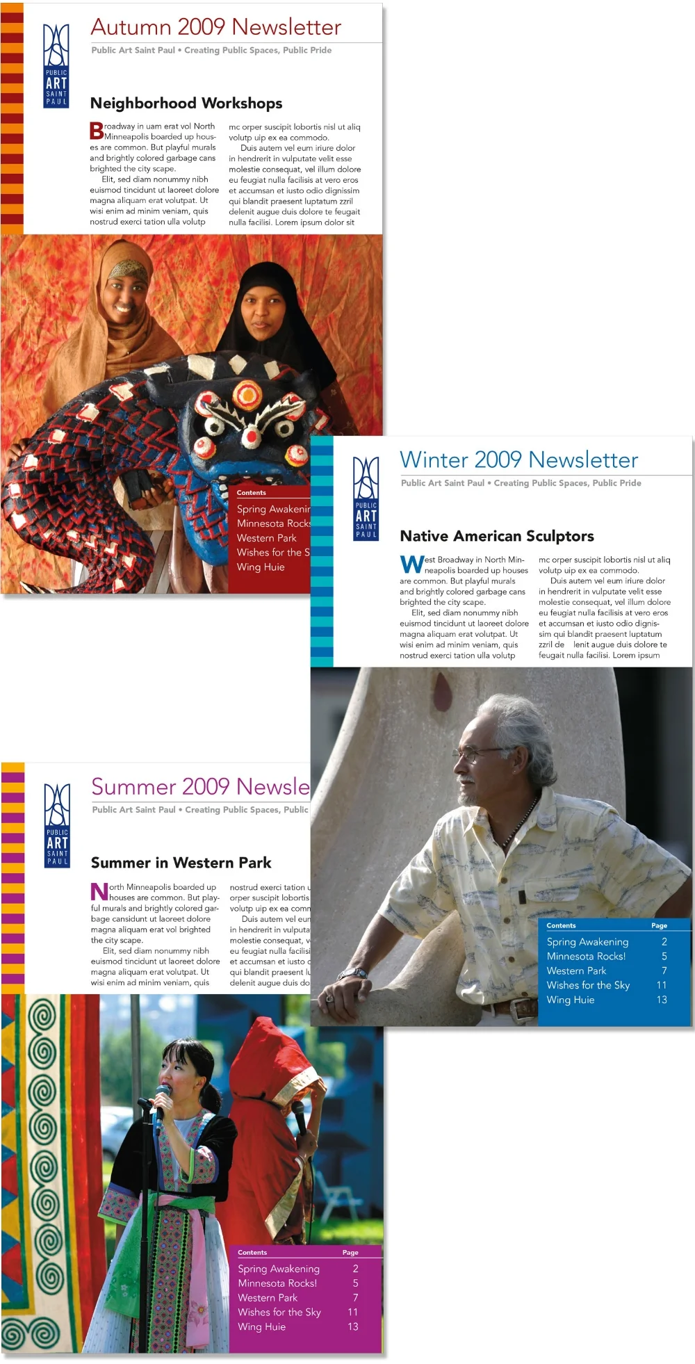 Three newsletters in a booklet format