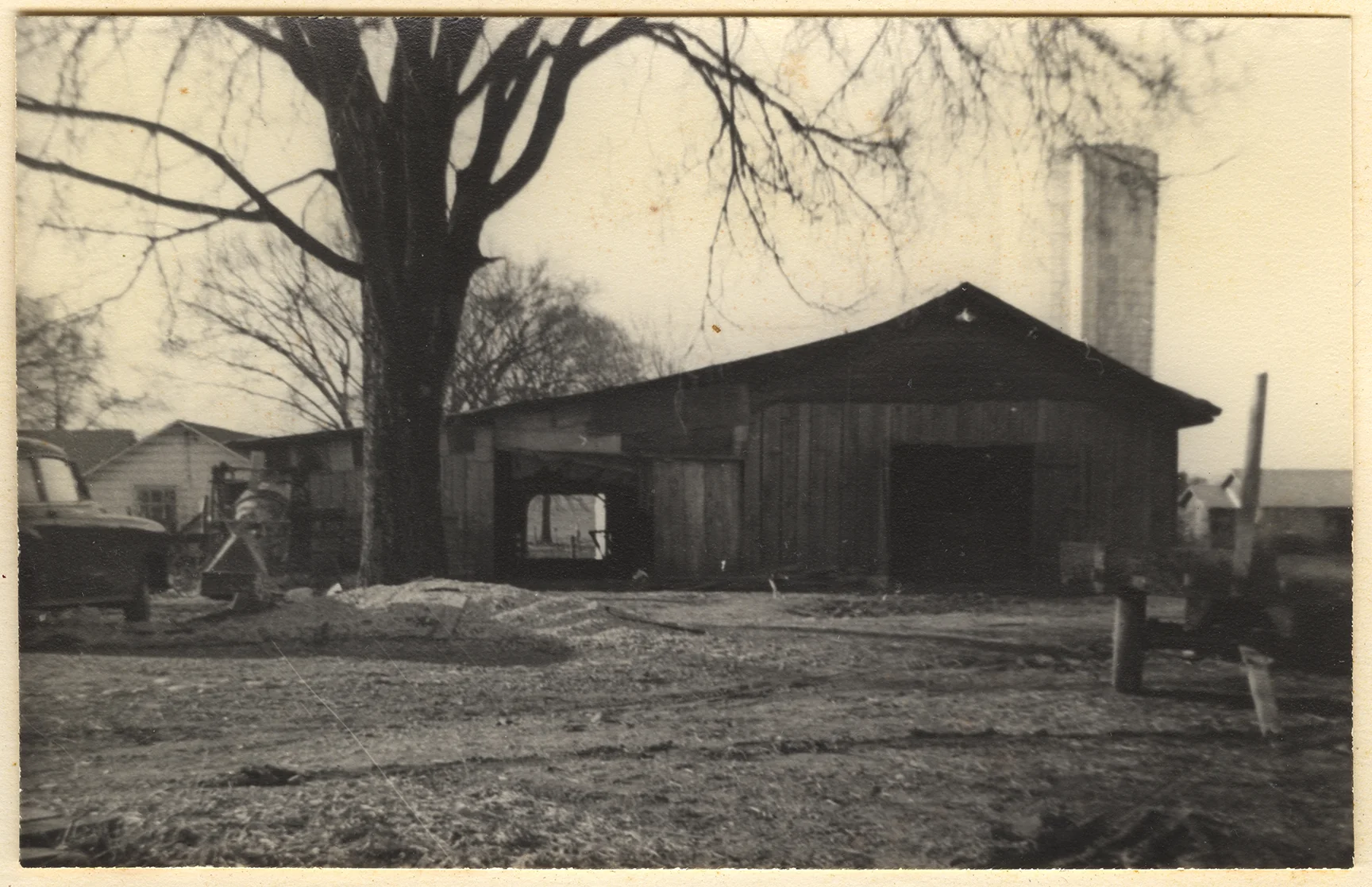 1951 - Outbuilding and silo on the Chaney family farm. The silo still stands today, though it is no longer used.