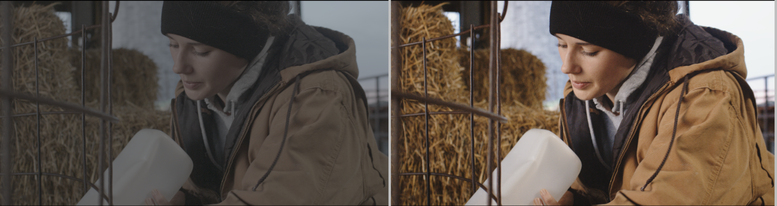Ungraded CLog-2 left; Graded 12 bit RAW right. Captured on Canon C200, graded in DaVinci Resolve.