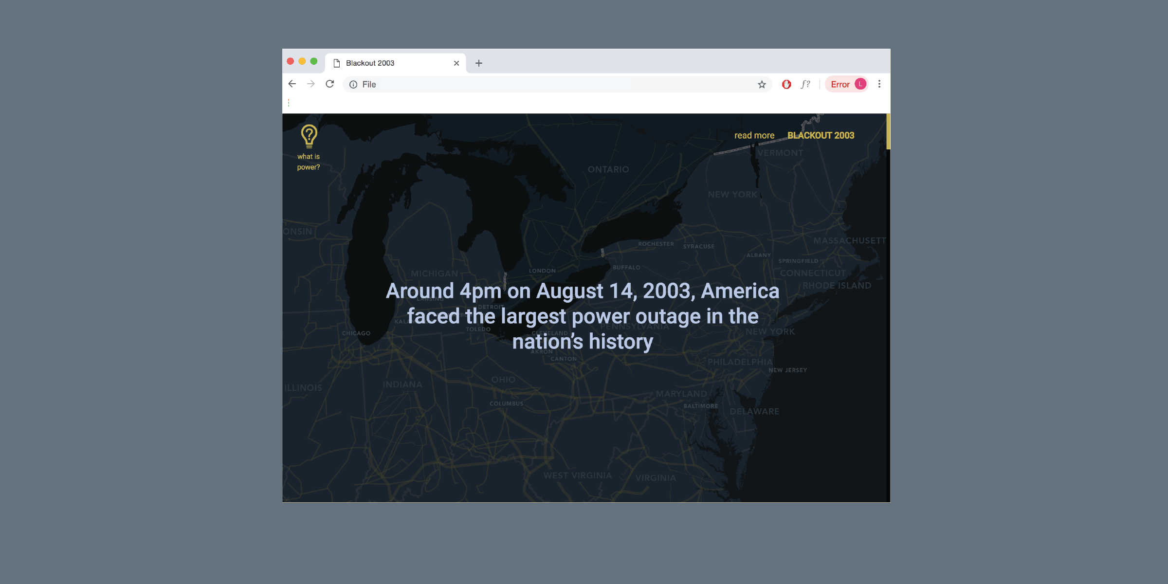 Adapted from the blackout poster created in collaboration with Avvalprit Kaur, this responsive website aims to showcase the data visualization piece on an online platform. I wanted to explore how I could translate a print production into a different context and what a website platform might make possible for the reading flow of information. Using Adobe Dreamweaver and CSS/HTML/Javascript, I developed this site to be responsive in laptop and mobile view. Click to view the site