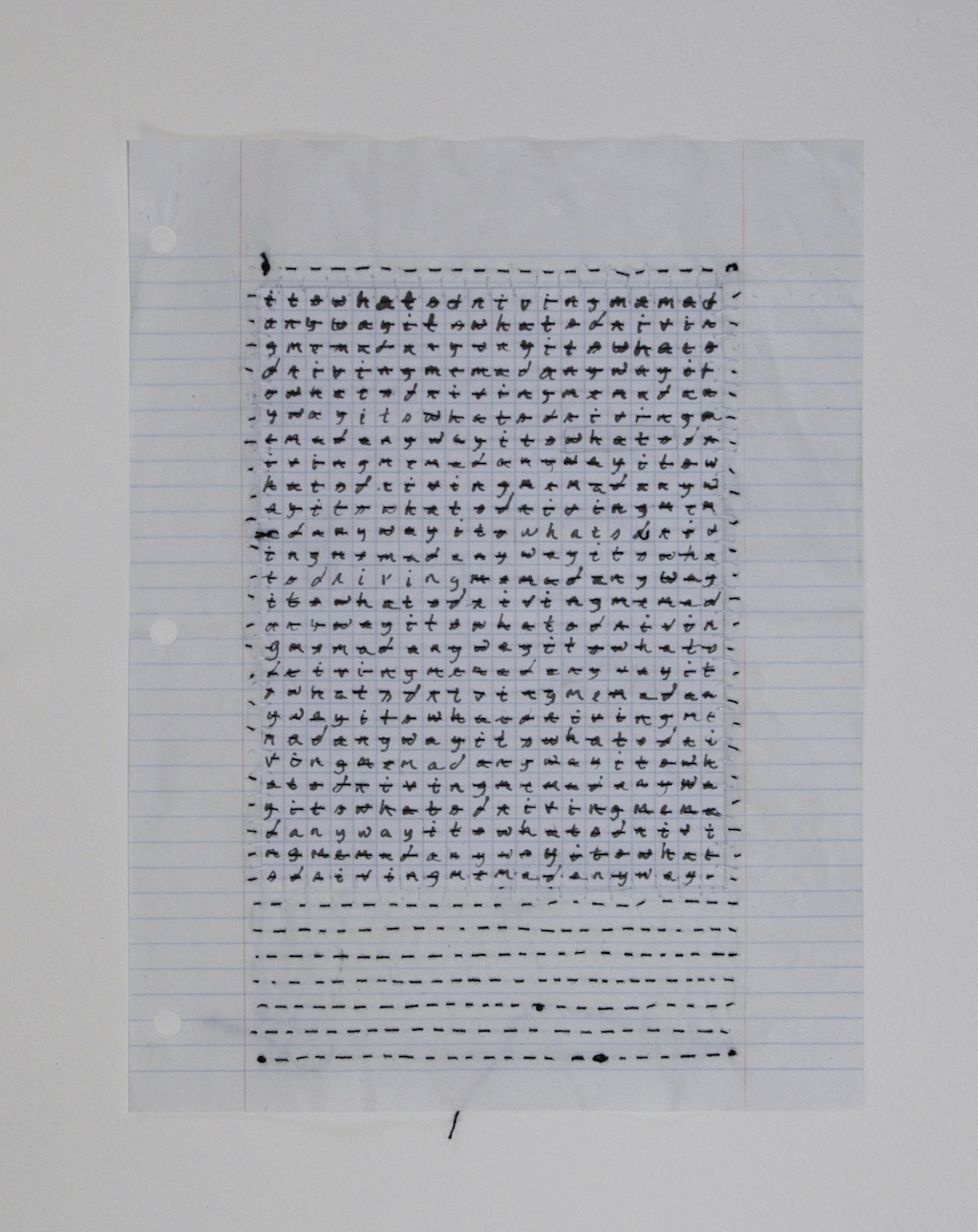 It's What's Driving Me Mad Anyway , 2014, ink and thread on loose leaf paper