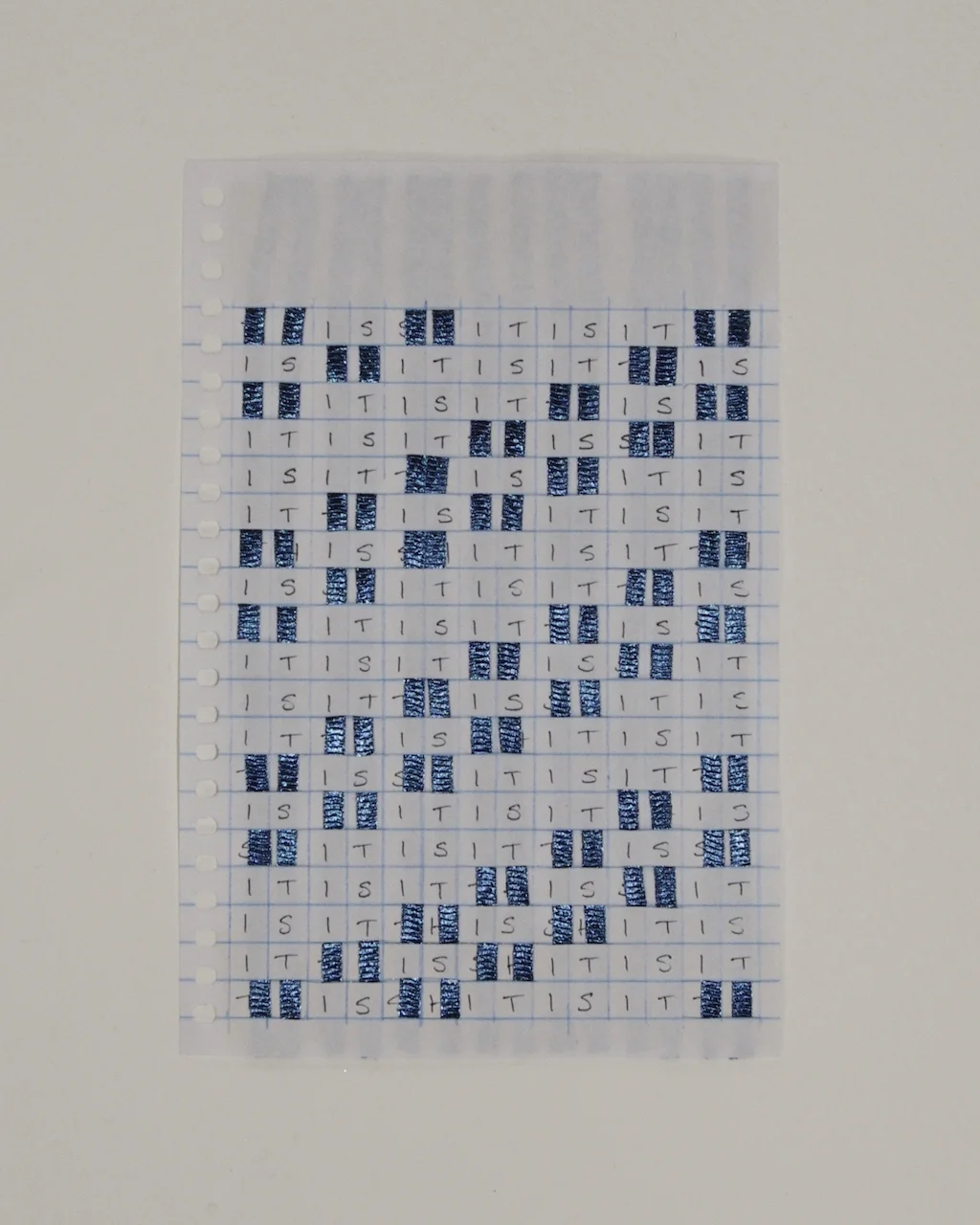 This Is It, No. 2, 2015, ink, ribbon, and mini notebook paper