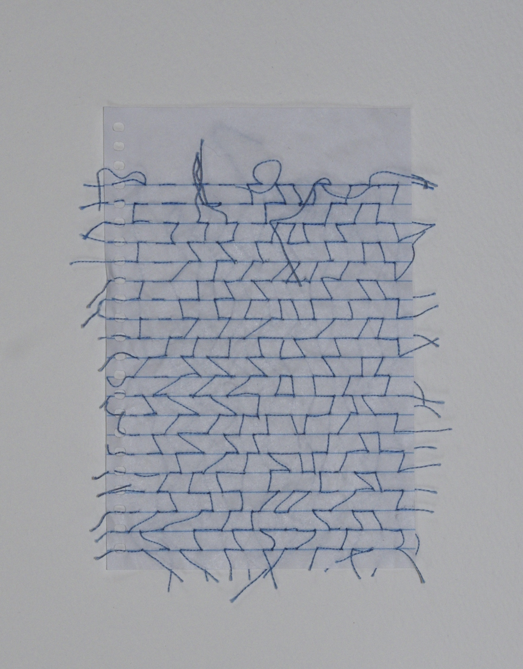 Carpet Page: Traveling Text , 2014, thread and mini notebook paper