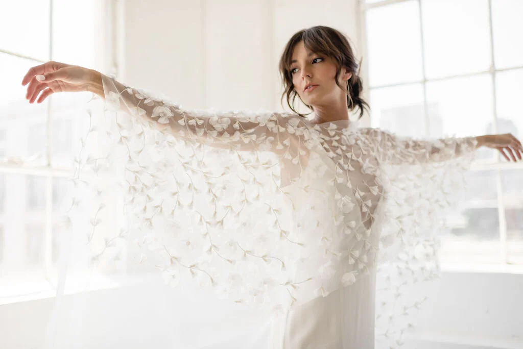 Floral Bridal Cape & Gown Featured On Once Wed