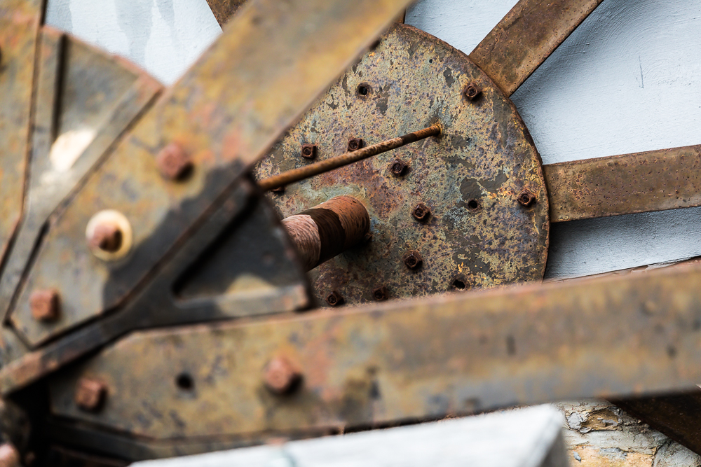 Close up waterwheel arms