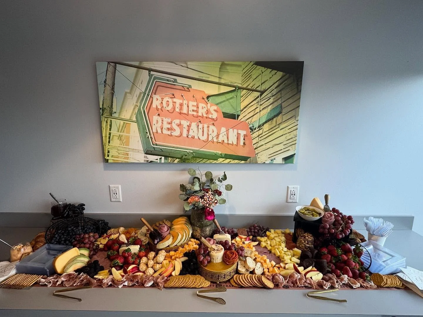 Dual charcuterie spreads ready to party retirement-style!🧀🍇🥖🥐🍯