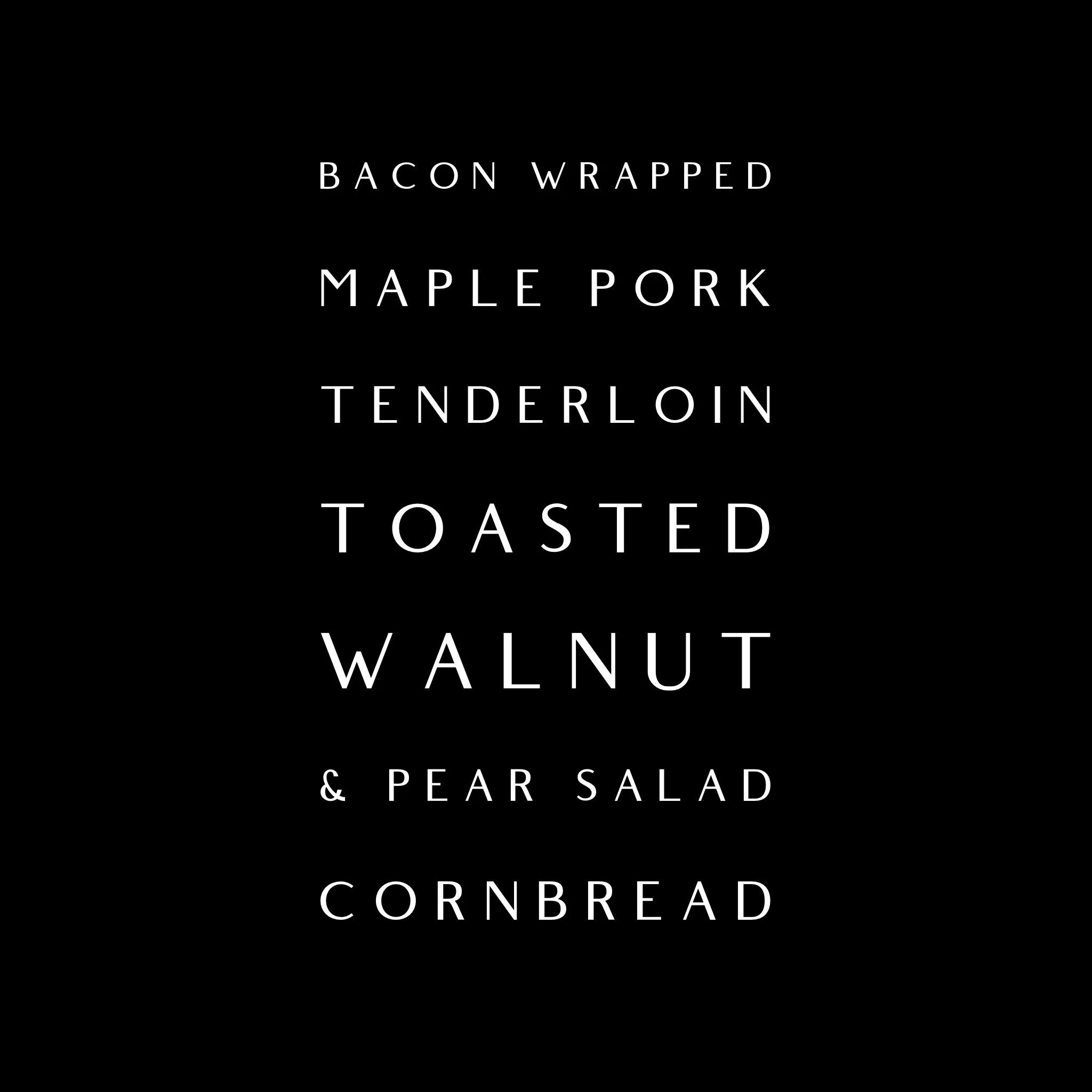 Another event-catering fav: bacon wrapped maple pork tenderloin and our toasted walnut and pear salad

Available for delivery ($60) or pickup ($50) July 13-16. Email info@tablefor2catering.com to order!