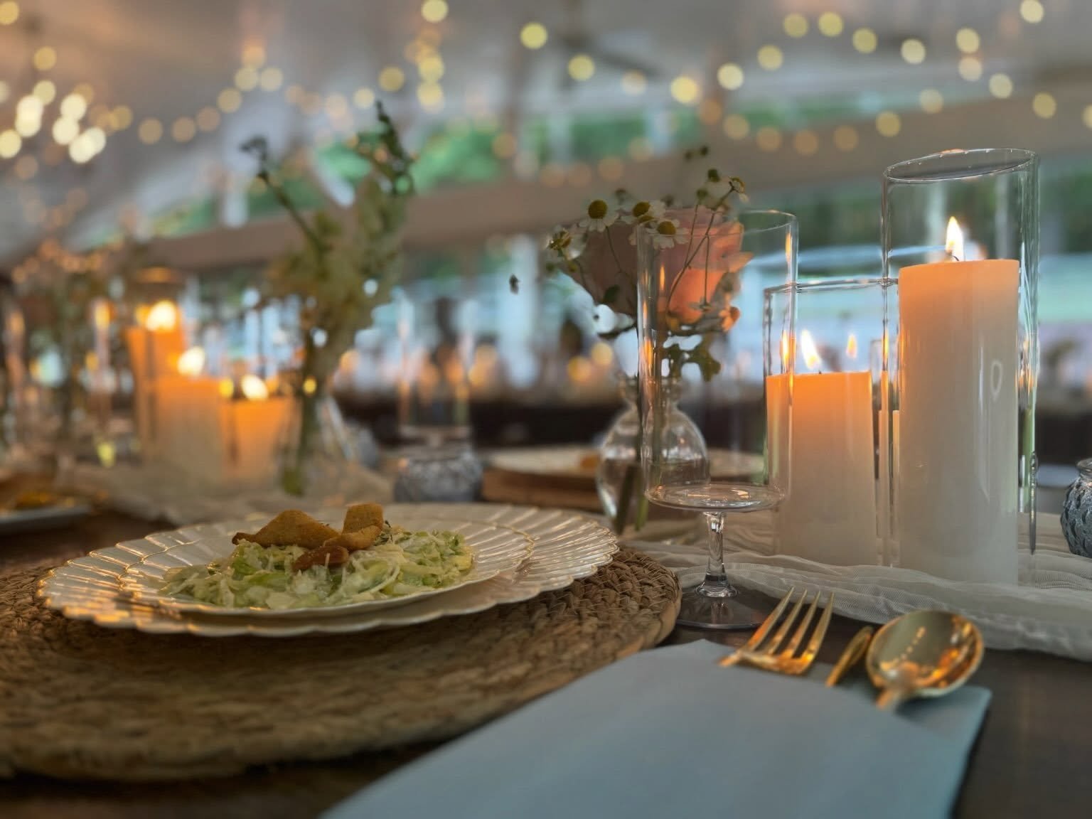 We love weddings at Firefly Lane, and this July wedding was a perfect example! T42 catered the cocktail hour, serving passed appetizers of Chicken Tenders, Mac &amp; Cheese Spoons, and Fruit &amp; Cheese Skewers. We also had a beautiful buffet dinner