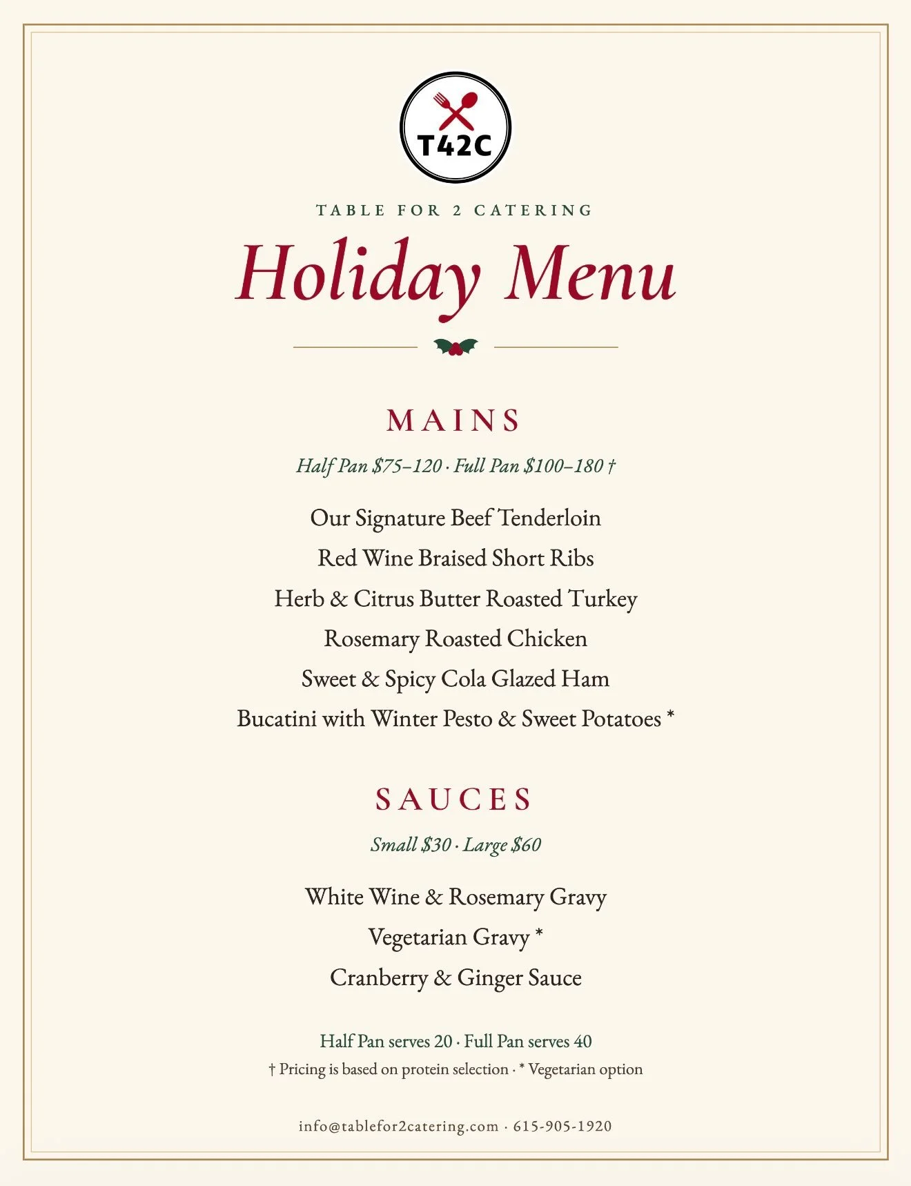 Our 2026 Holiday Menu is here! Available during November and December for your parties, corporate events, or home delivery. Email info@tablefor2catering.com to get a full size copy of the menu so you can start planning your order!
.
.
.
.
#holidaymen