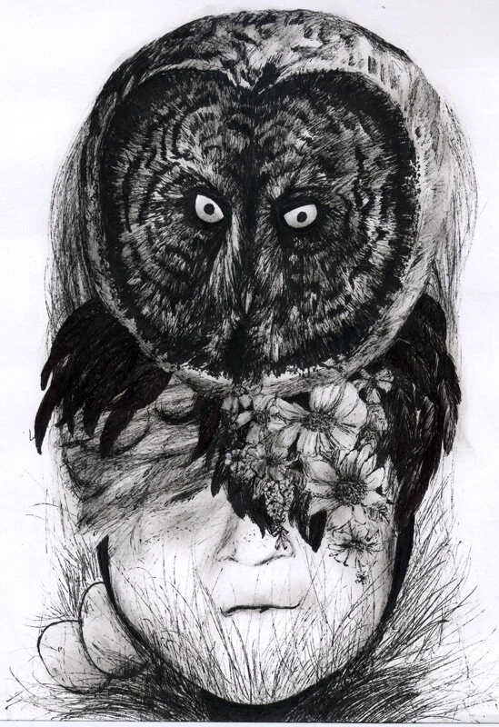 Owlish, pen on paper 11'' x 8'', 2006