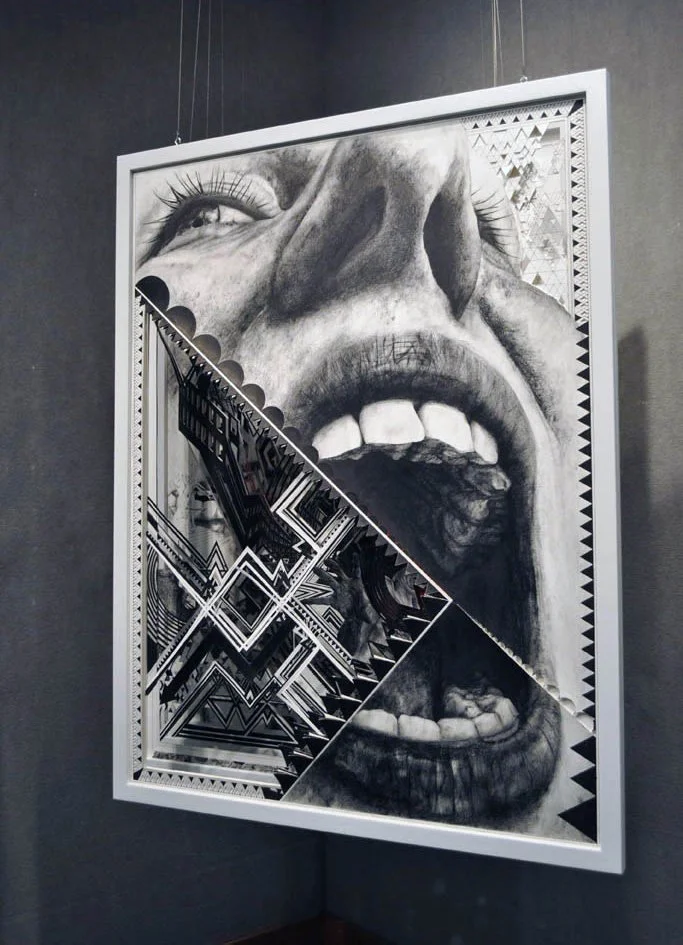 The Fearsome Distance Between What We Say and What We Mean installation, Six hanging panels of pen on paper and foamcore, 60’’ x 40’’ x 66’’, 2011