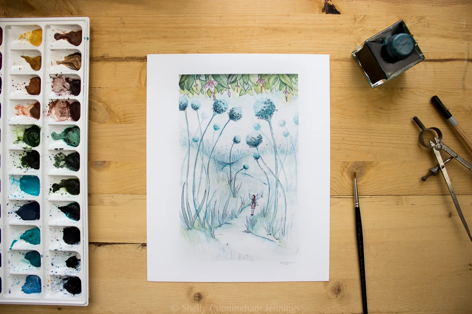 "Succulent 1" Watercolor on watercolor paper.