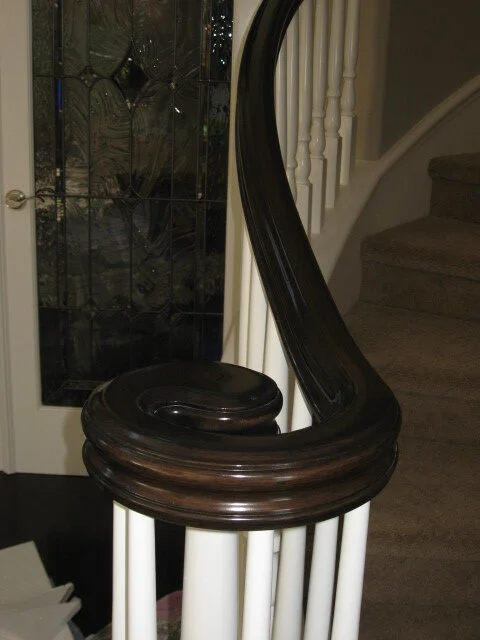 Before and After - stained stairwell cap 2.JPG