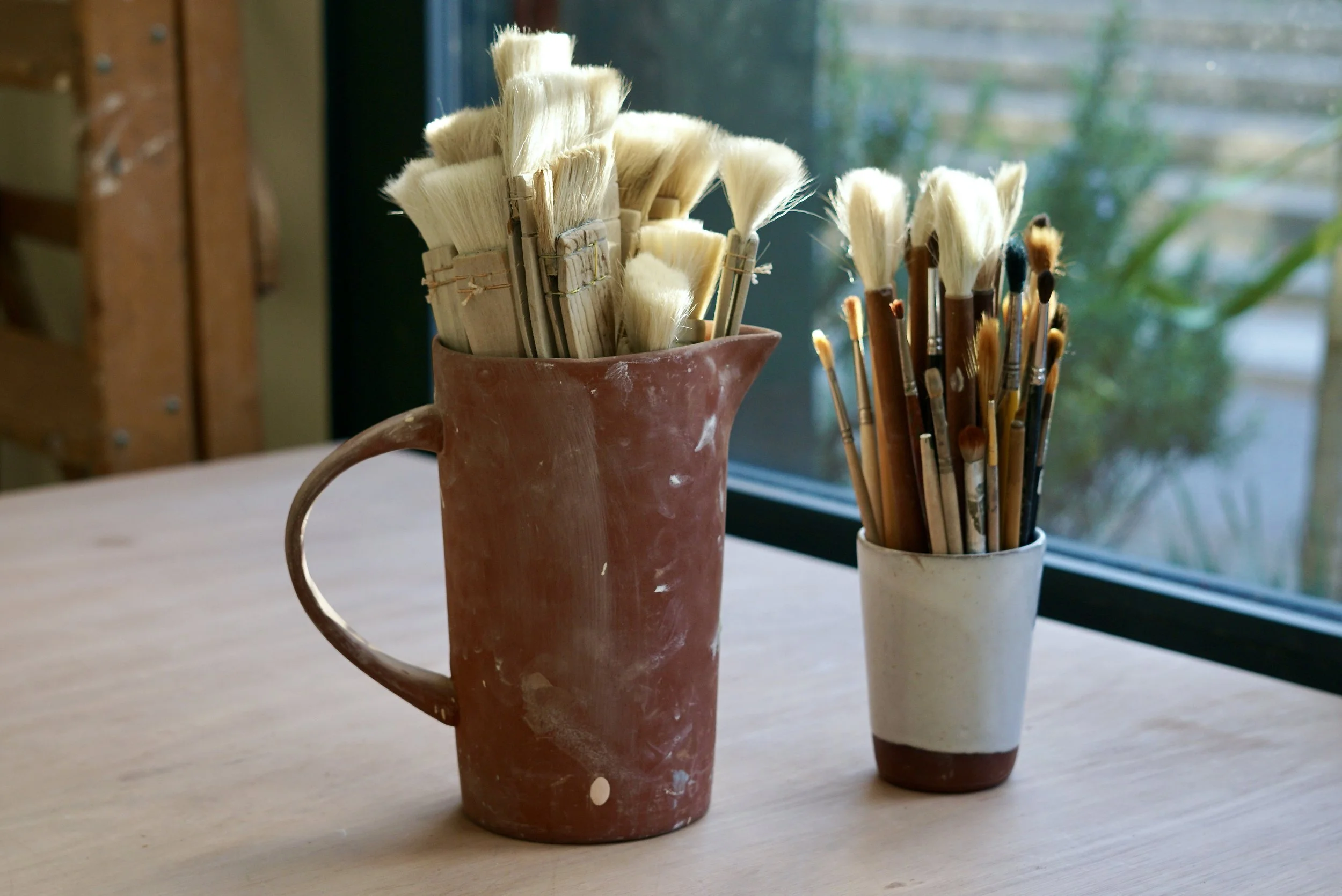 Brushes for slip printing in Brighton Ceramic Studio