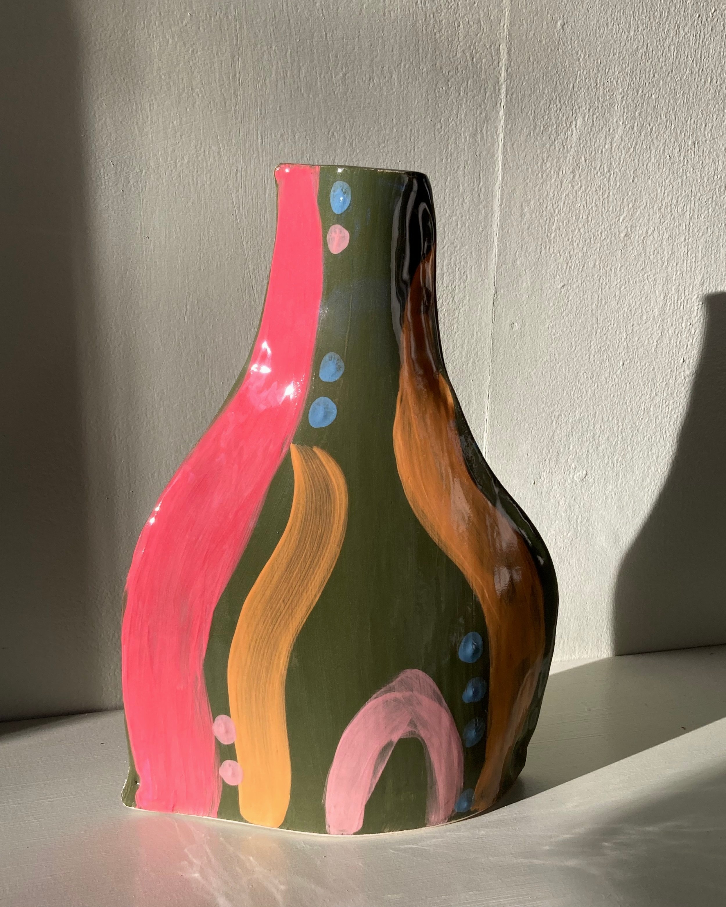 Finished ceramic vases created in pottery workshop