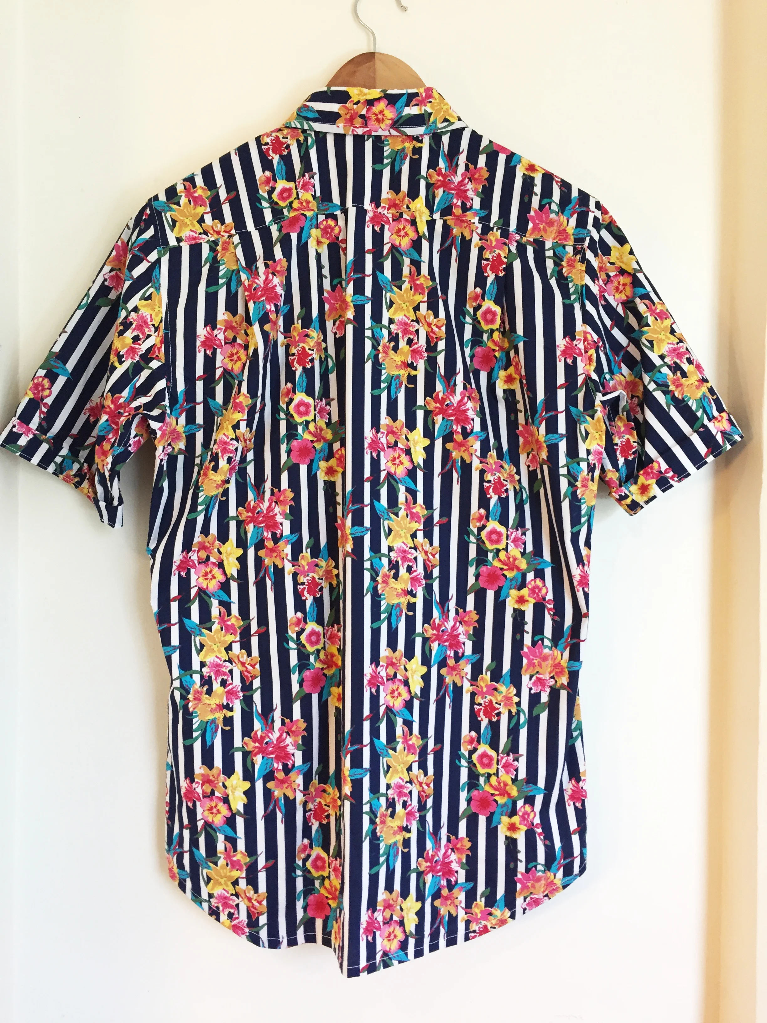 Back view of the Stripe and Floral Lounge Shirt by Slow Process