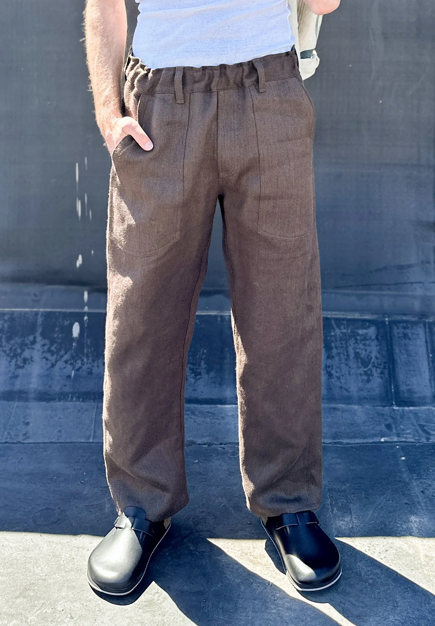 Porch Pant in Chocolate Brown Hemp Herringbone (10 oz.)
