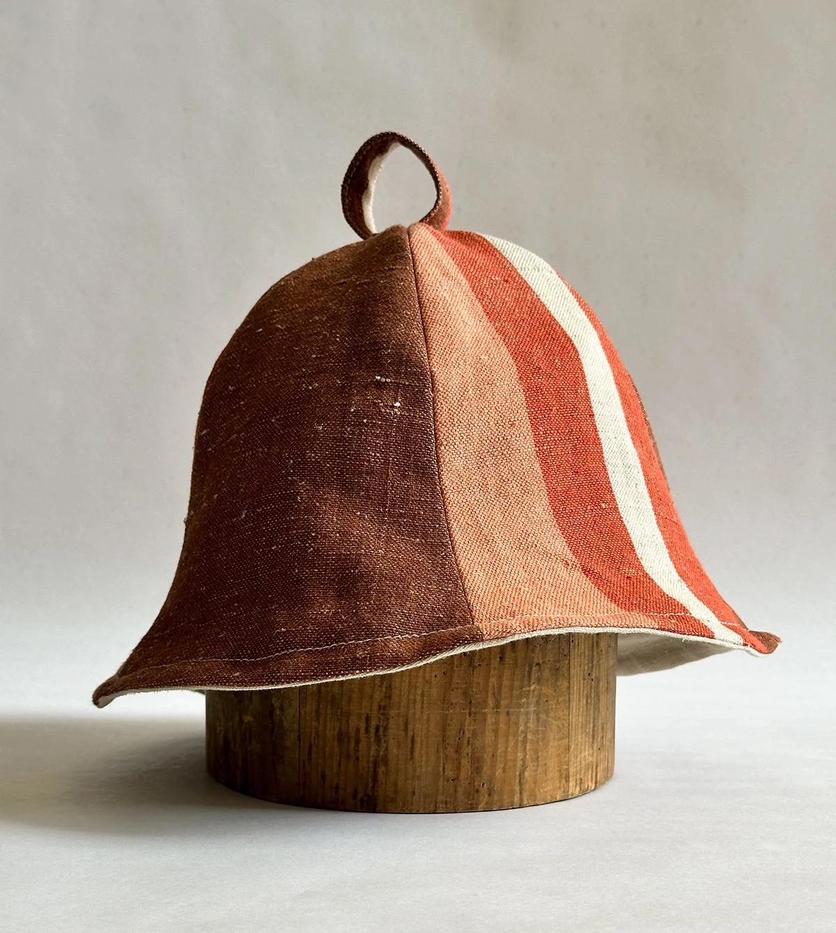 'Tam Hat' in Terracotta Stripe Cotton/Linen c. 1980s