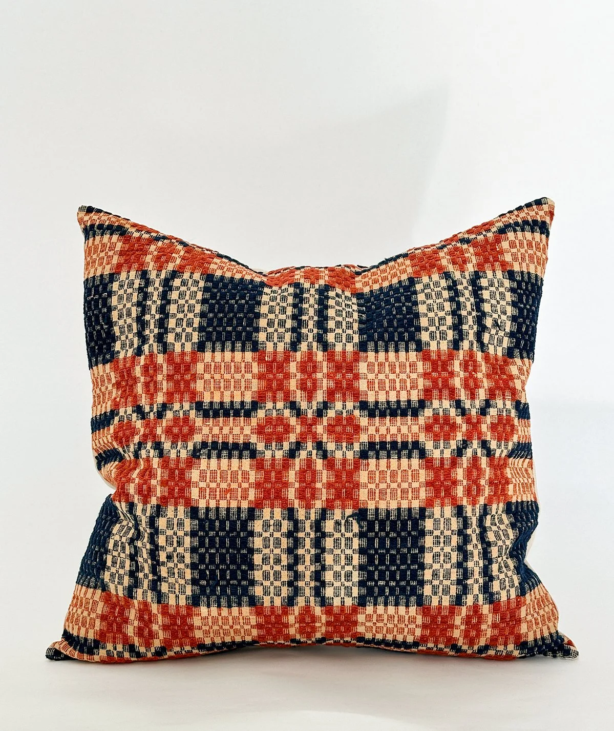 Antique Coverlet Pillow in Brick Red/Navy/Cream | Multiple sizes