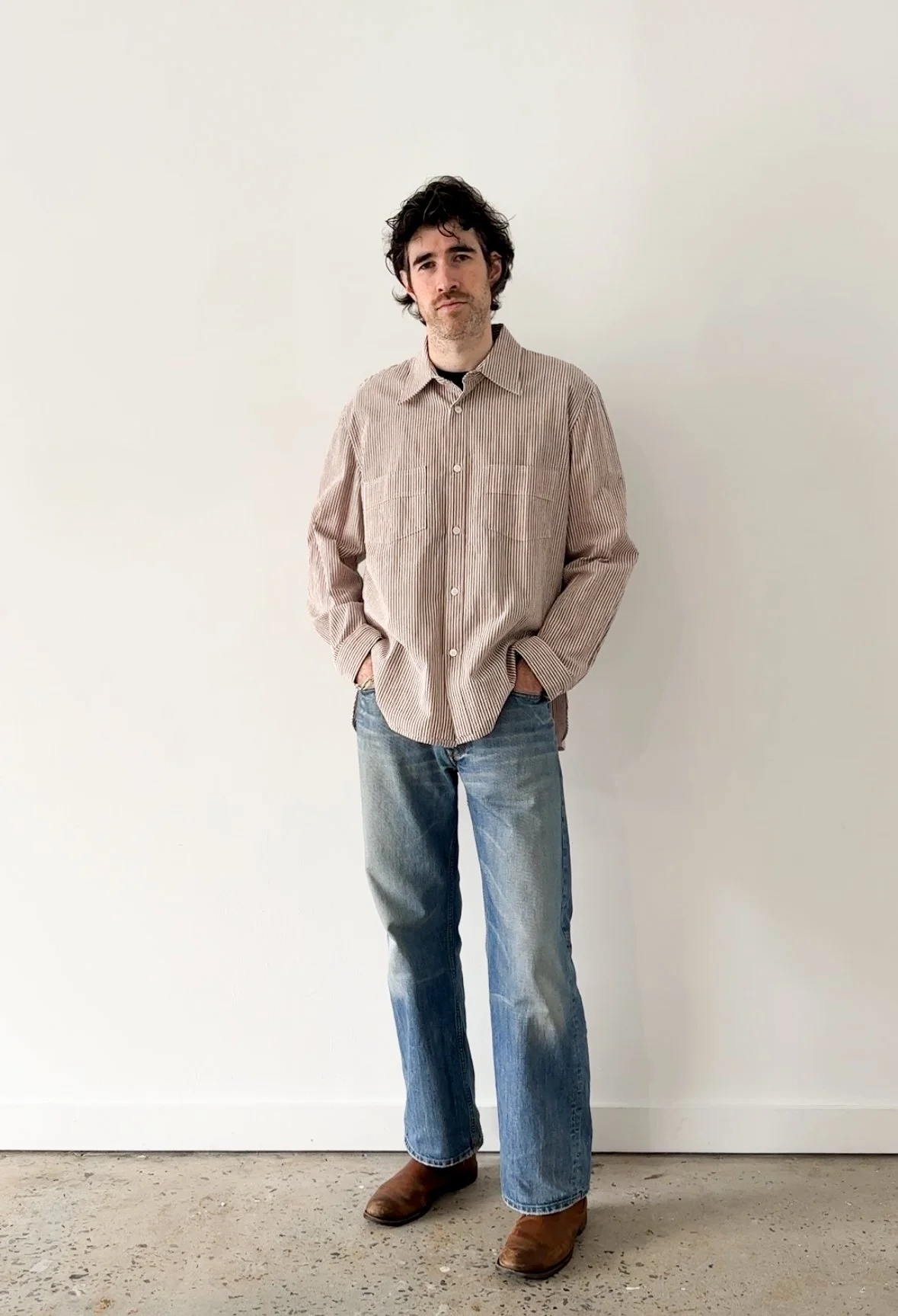 Grove Shirt in Brown Stripe Seersucker c. 1960s | Size L