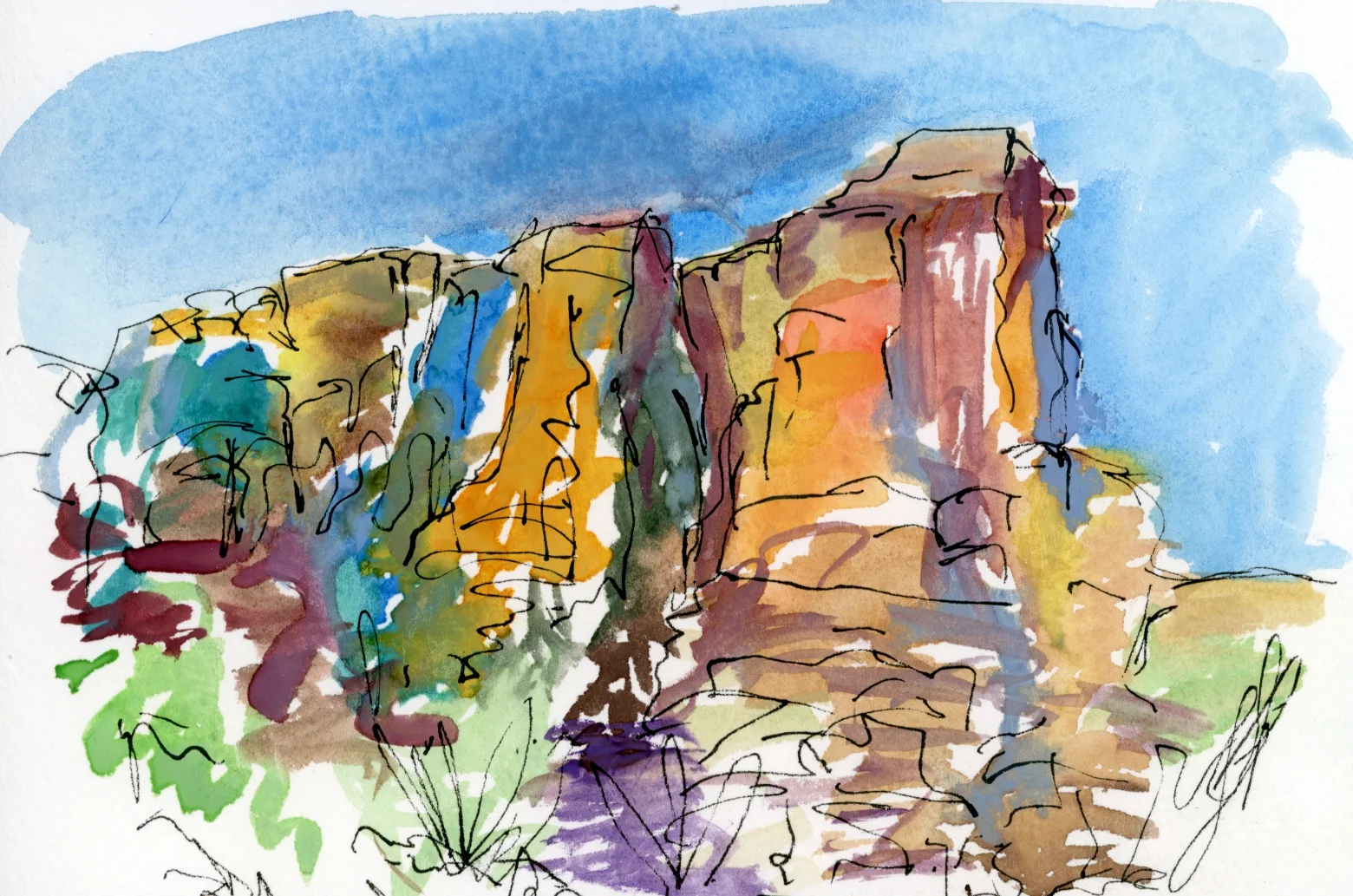 Sedona with shadows rough sketch 