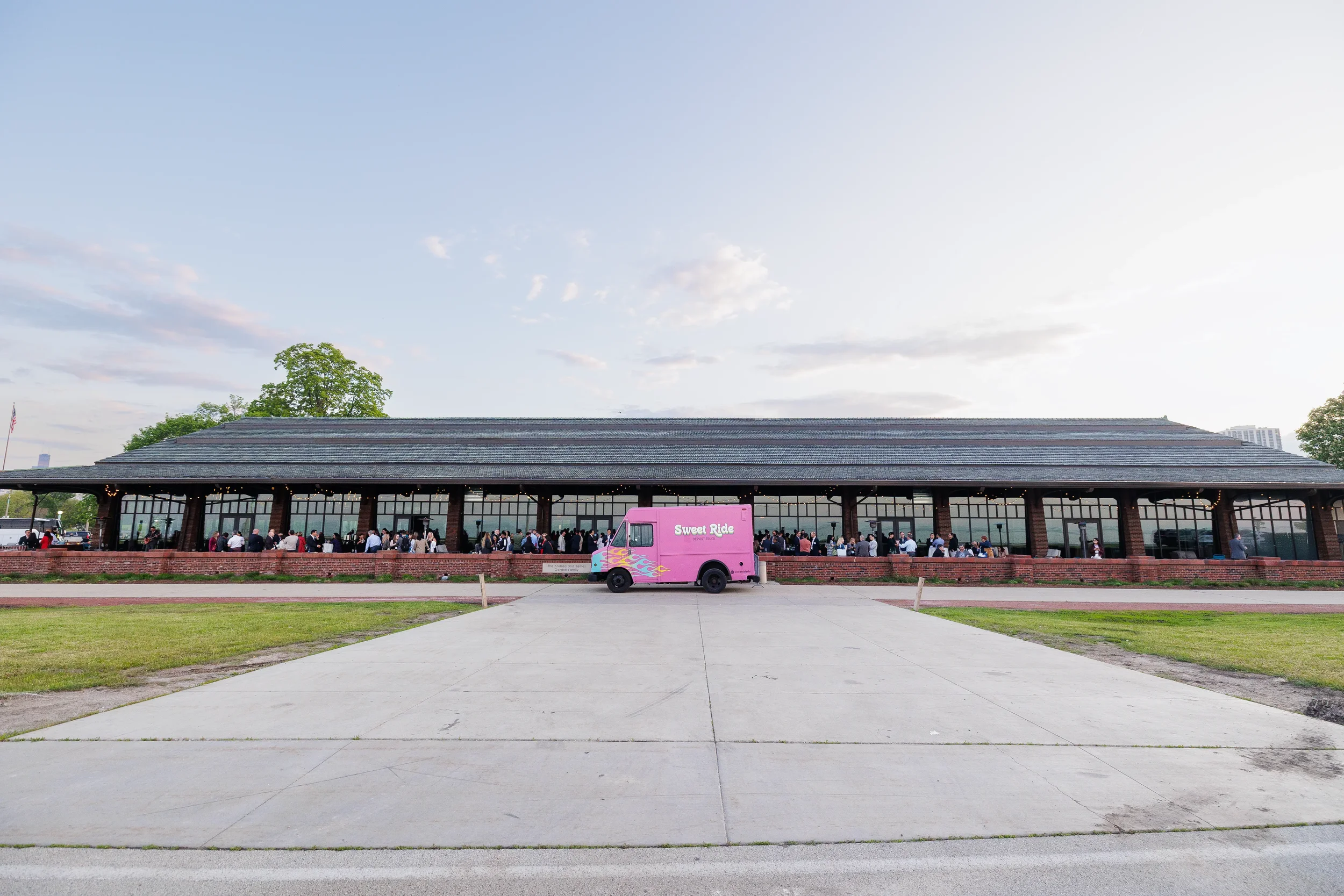Dessert food truck parked outside venue during Orlando corporate event reception
