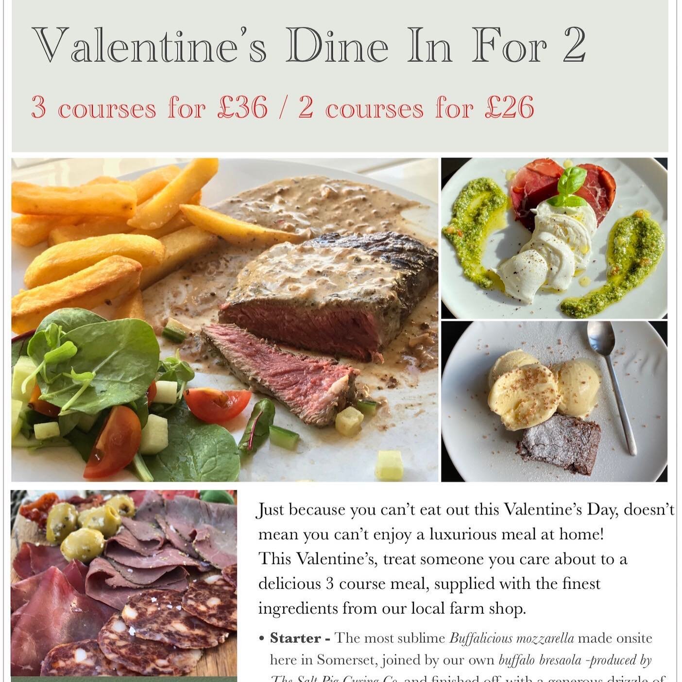 We still have a few valentine&rsquo;s dine in for two 2-3 course meals available.  Great local produce combined with delicious buffalo products, easy and simple to prepare dishes to enjoy with someone special. Contact us to reserve and collect in the